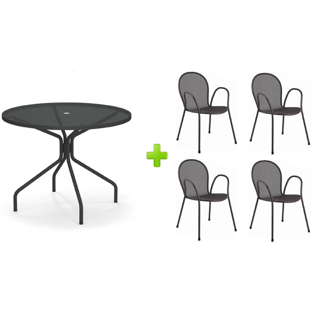 Tavolo Esterno Cambi Diametro 120 Cm Art. 805 + 4 Poltrone Ronda Art. 116 Colore Grigio Antico - Foto 1