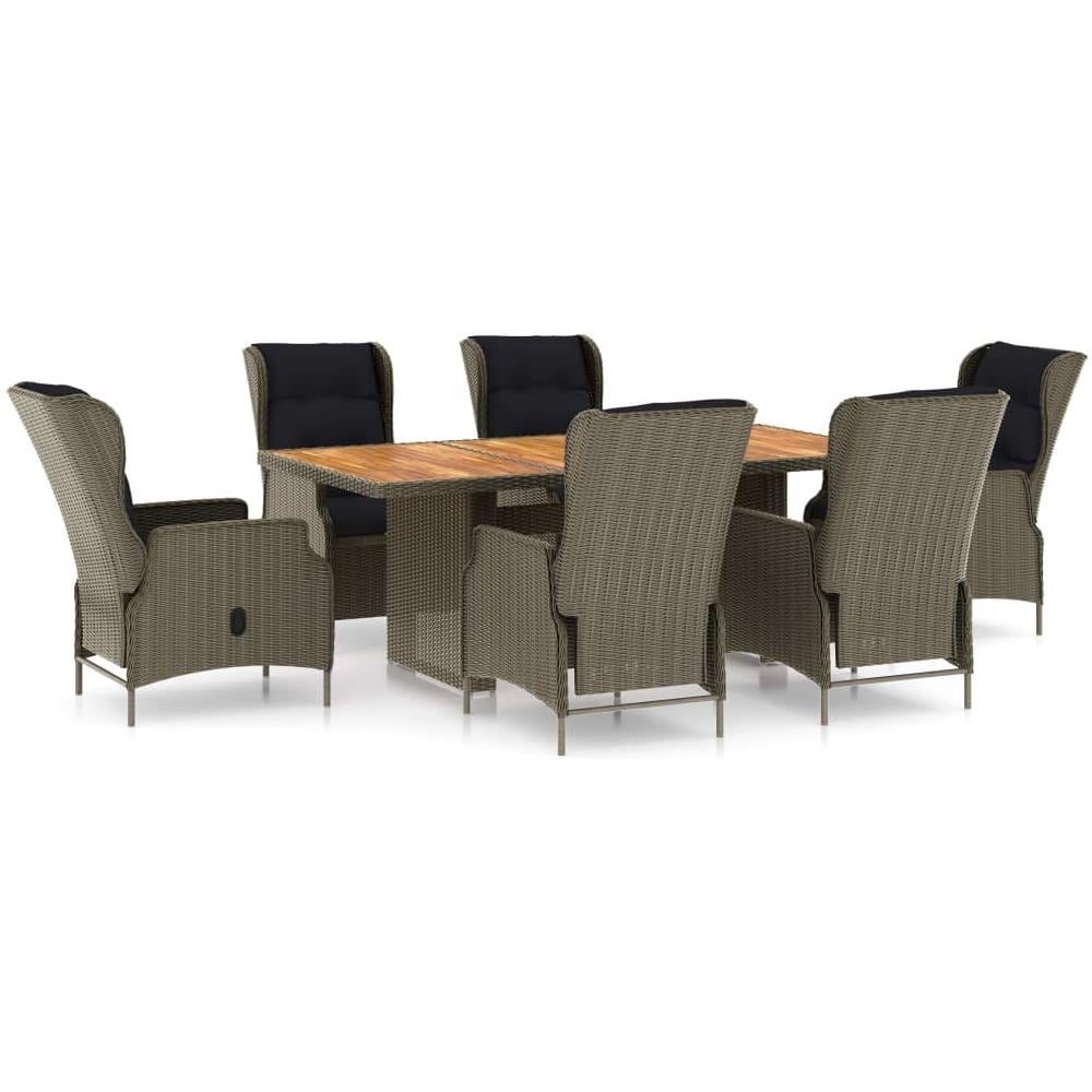 Set Da Pranzo Da Giardino 7 Pz Con Cuscini In Polyrattan Marrone - Foto 1