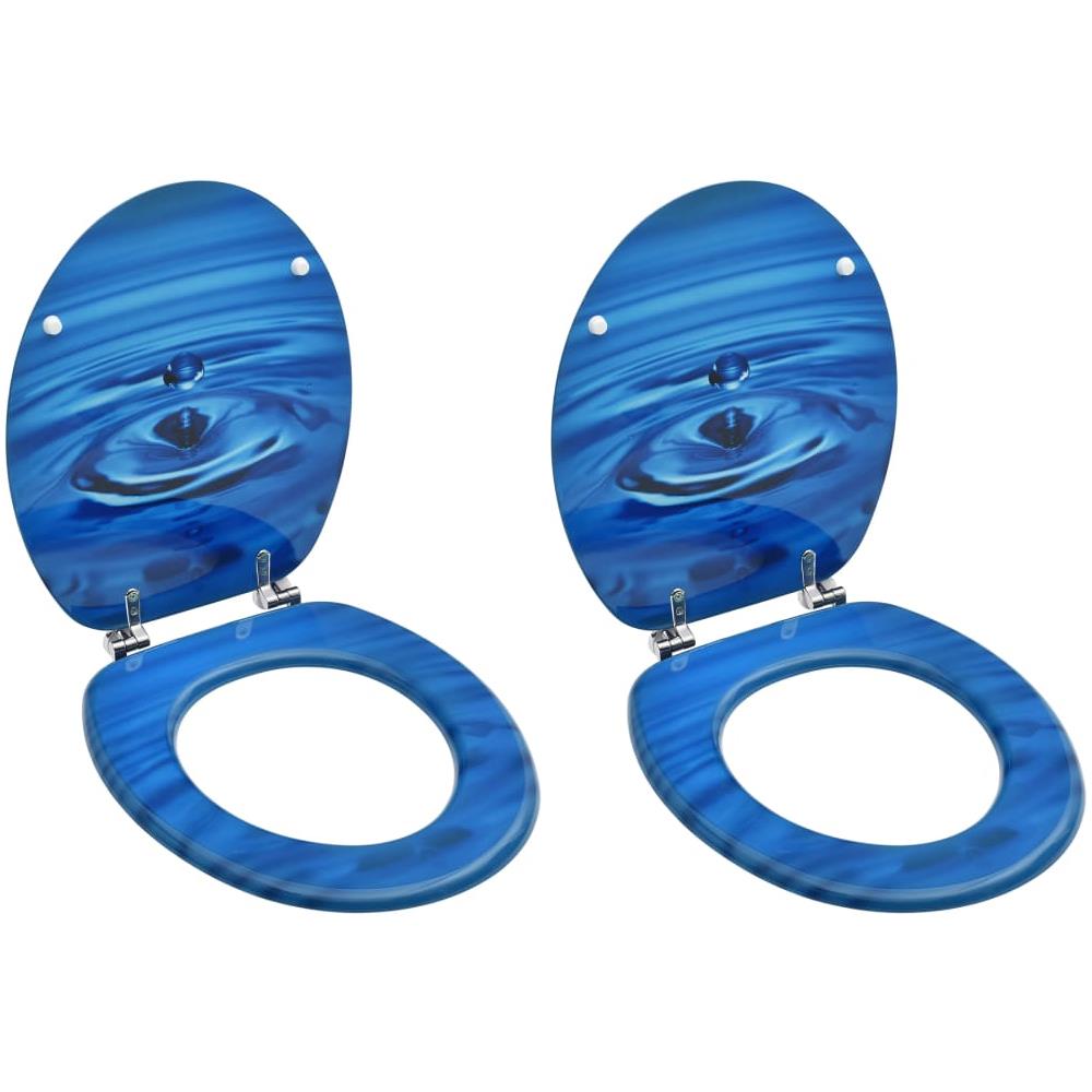 Tavolette WC con Coperchi 2 pz in MDF Blu Design Goccia d'Acqua - Foto 1