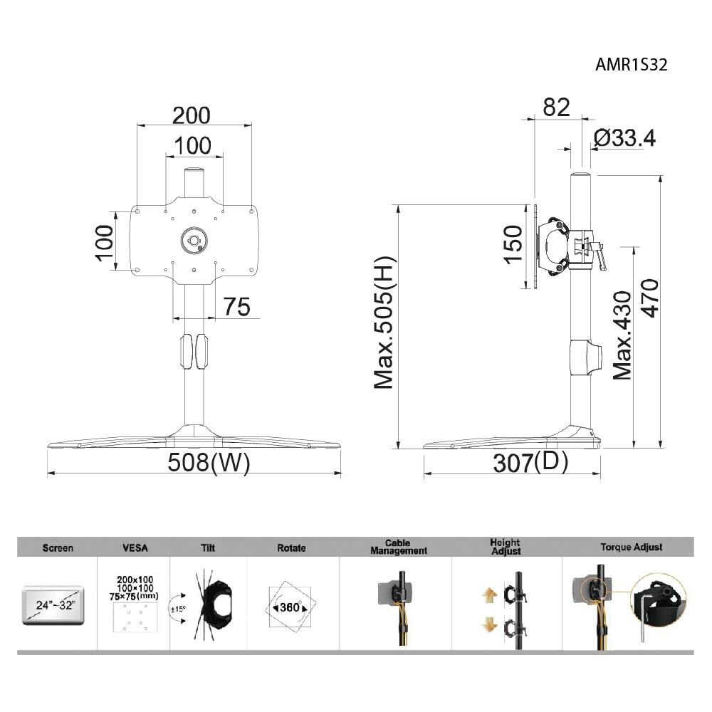 Supporto da Tavolo AMR1S32 per Monitor 24"-32" Portata Max 15 Kg - Foto 3