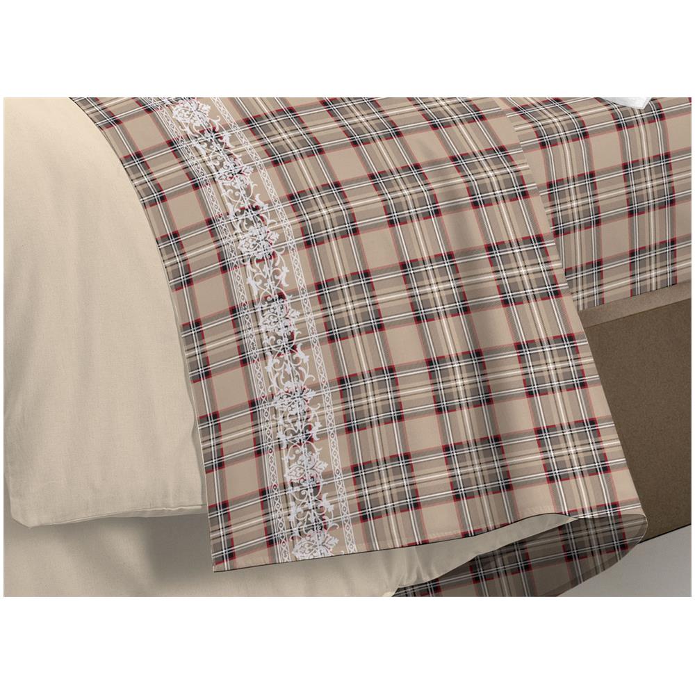Completo Lenzuola Linea Pensieri Delicati 100% Cotone Disegno Cervo Tartan Piazza E Mezza Beige - Foto 7