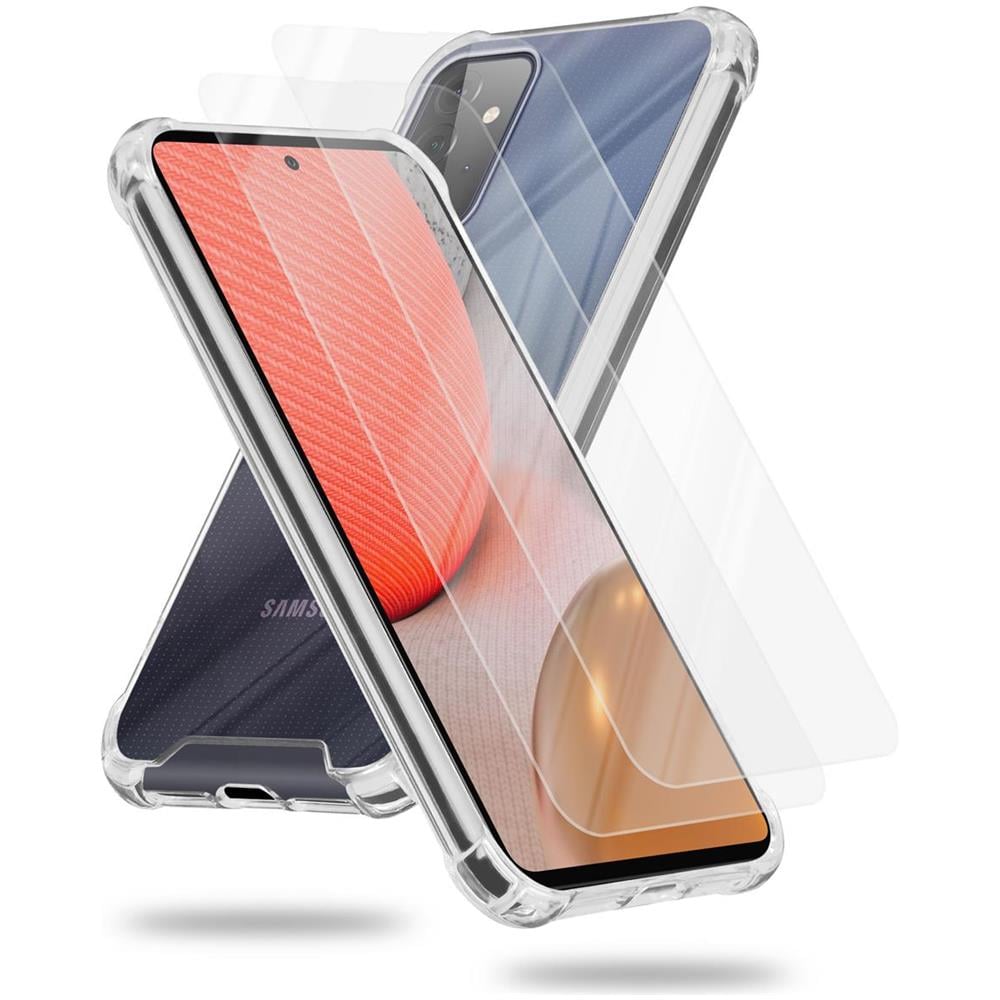 Custodia E 2x Vetro Di Protezione Temperato Compatibile Con Samsung Galaxy A72 4g / 5g In Transparente - Coperchio Protettivo Ibrido Con Bordo In Silicone Tpu E Retro In Vetro Acrilico - Foto 1
