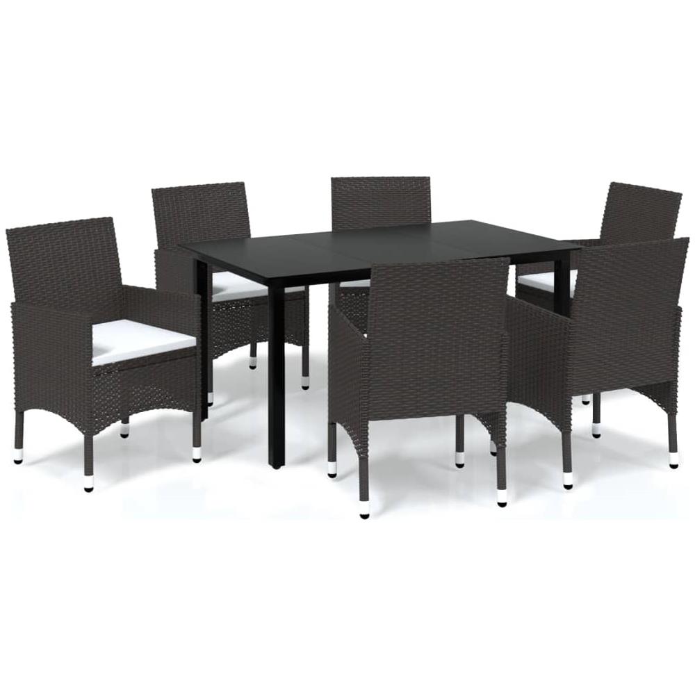 Set Da Pranzo Per Giardino 7 Pz Con Cuscini Polyrattan Marrone - Foto 2