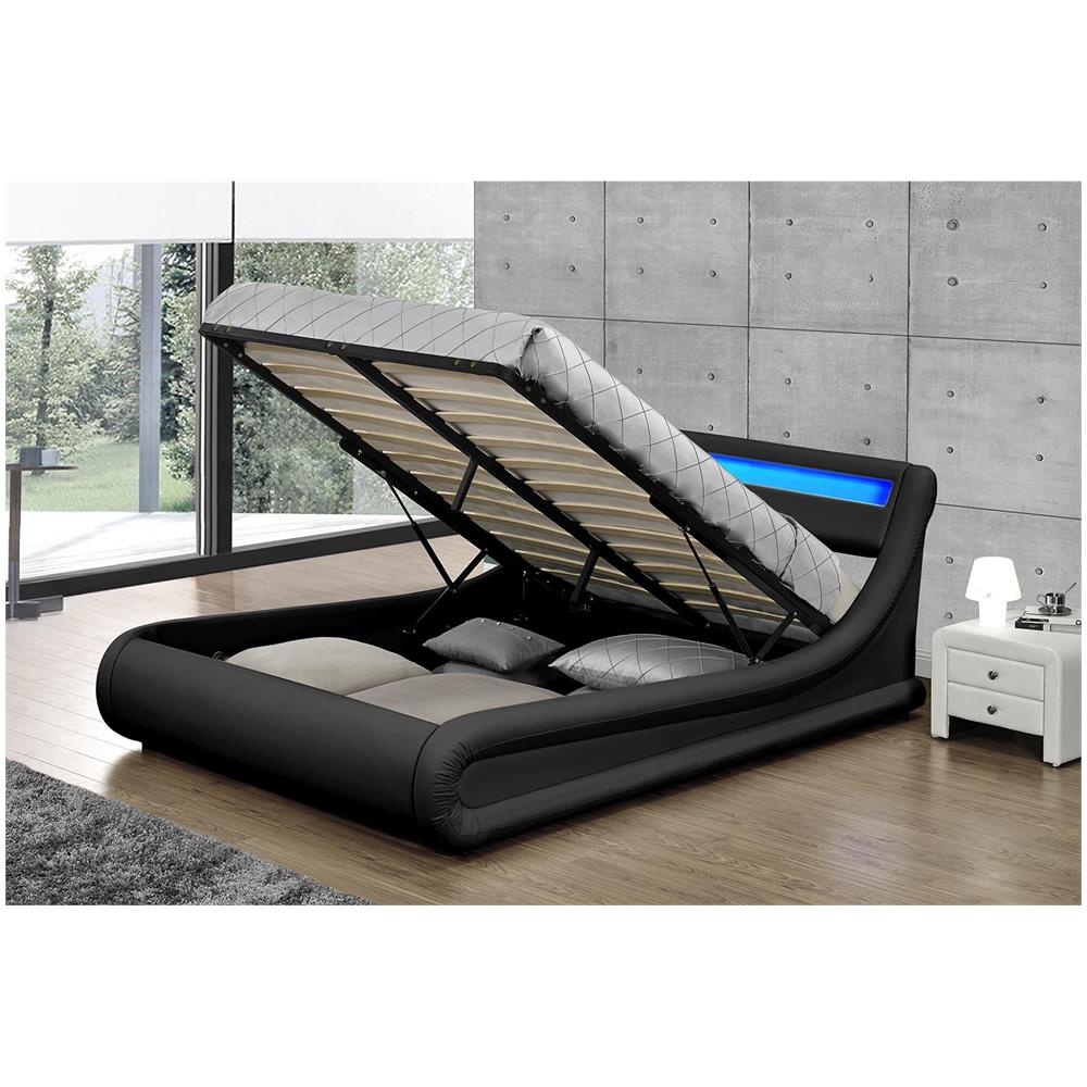 Portland Struttura Letto In Similpelle Nera Con Contenitore E Led 140x190 Cm - Foto 6