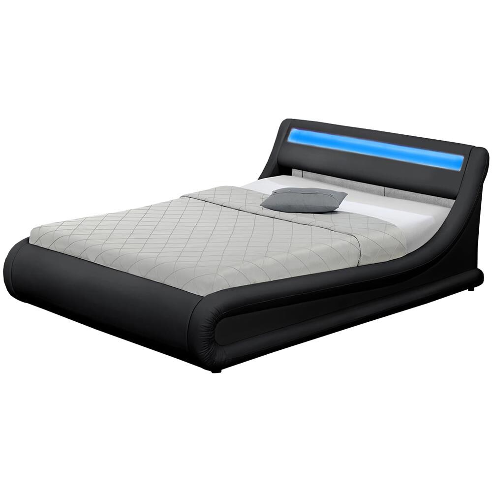 Portland Struttura Letto In Similpelle Nera Con Contenitore E Led 140x190 Cm - Foto 1