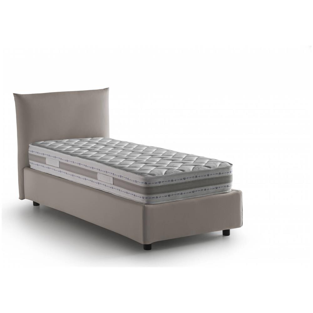 Letto Singolo Daisy, Letto Contenitore Con Rivestimento In Tessuto, 100% Made In Italy, Apertura Frontale, Con Materasso Cm 80x190 Incluso, Tortora - Foto 2