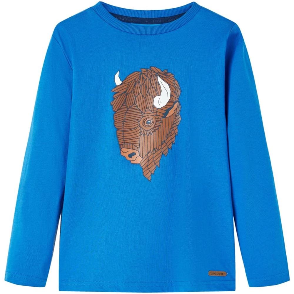 Maglietta Per Bambini A Maniche Lunghe Con Stampa Lupo Blu Cobalto 116 - Foto 1