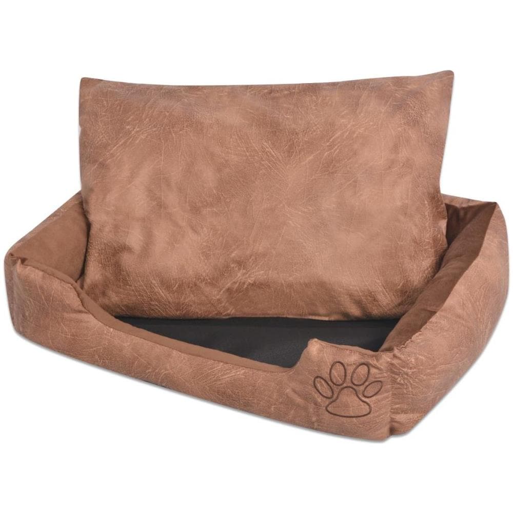Cuccia Per Cani Con Cuscino Imbottito Pelle Sintetica Taglia M Beige - Foto 1