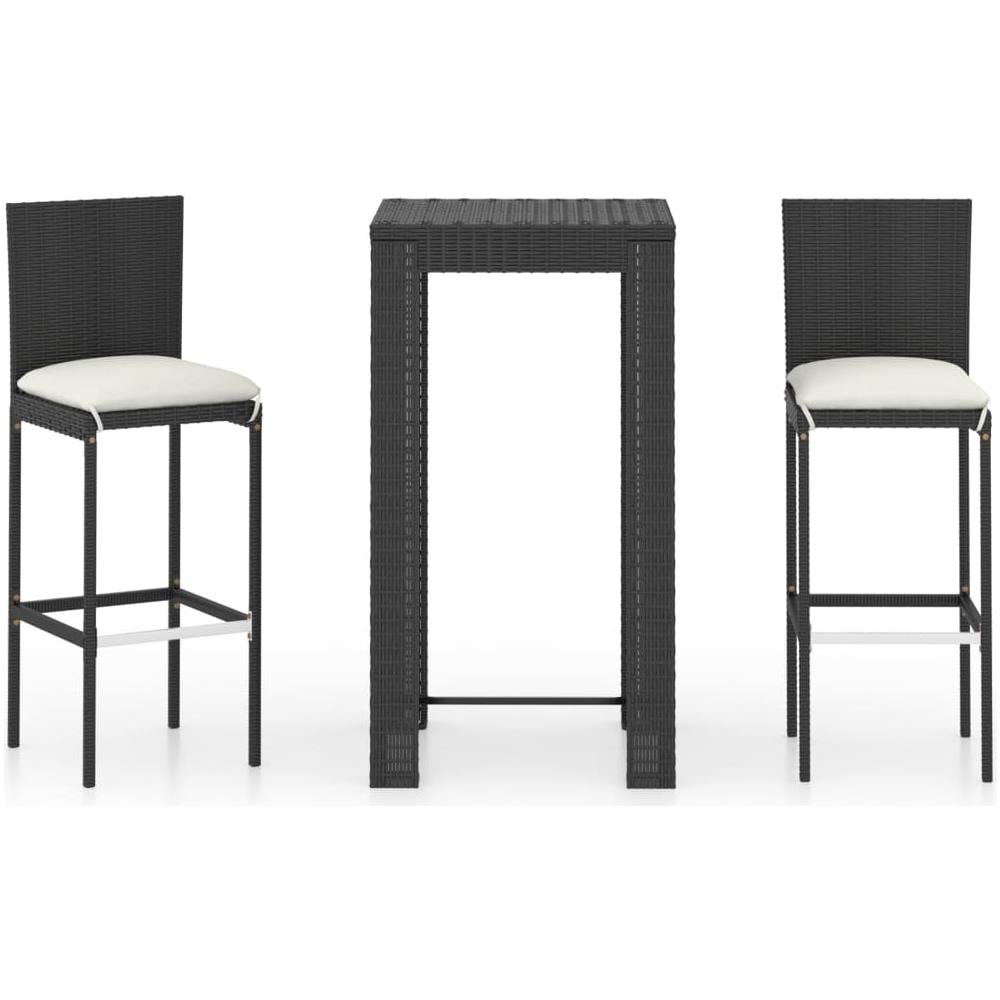 Set Bar Da Giardino 3 Pz Con Cuscini Polyrattan Nero - Foto 1