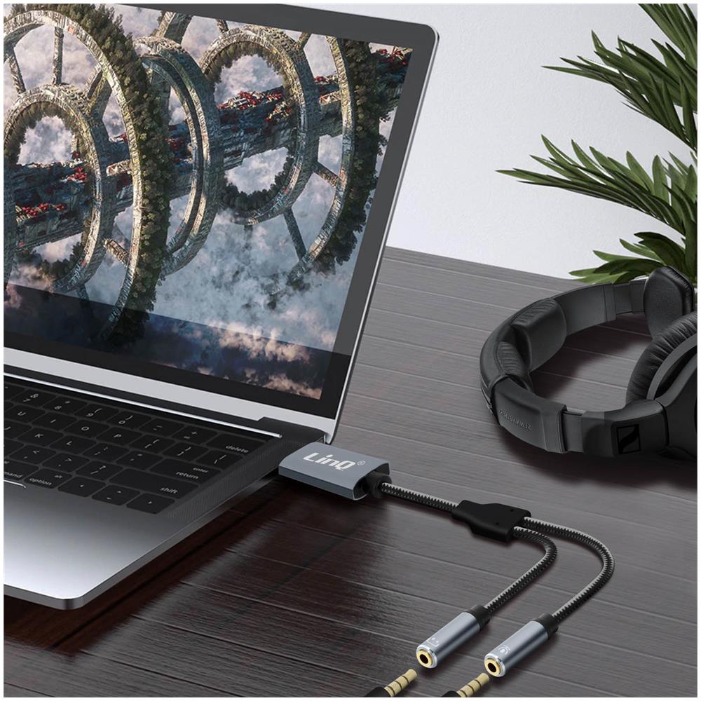 Adattatore Splitter Usb A 2 Jack 3.5mm Audio E Microfono U3532 Linq Grigio - Foto 2