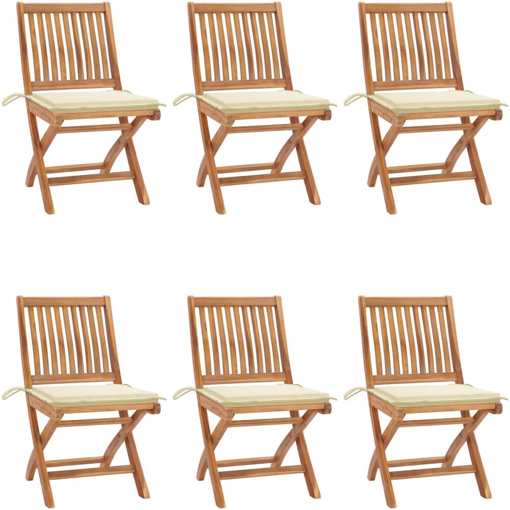 Sedie da Giardino Pieghevoli con Cuscini 6 pz Massello di Teak - Foto 1