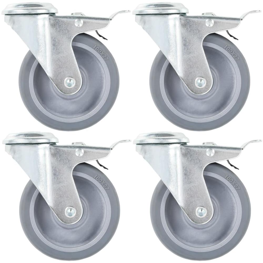 Ruote Girevoli con Foro per Bulloni e Doppio Freno 4 pz 100 mm - Foto 1