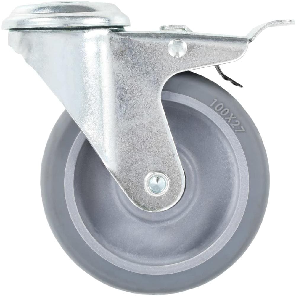 Ruote Girevoli con Foro per Bulloni e Doppio Freno 4 pz 100 mm - Foto 2