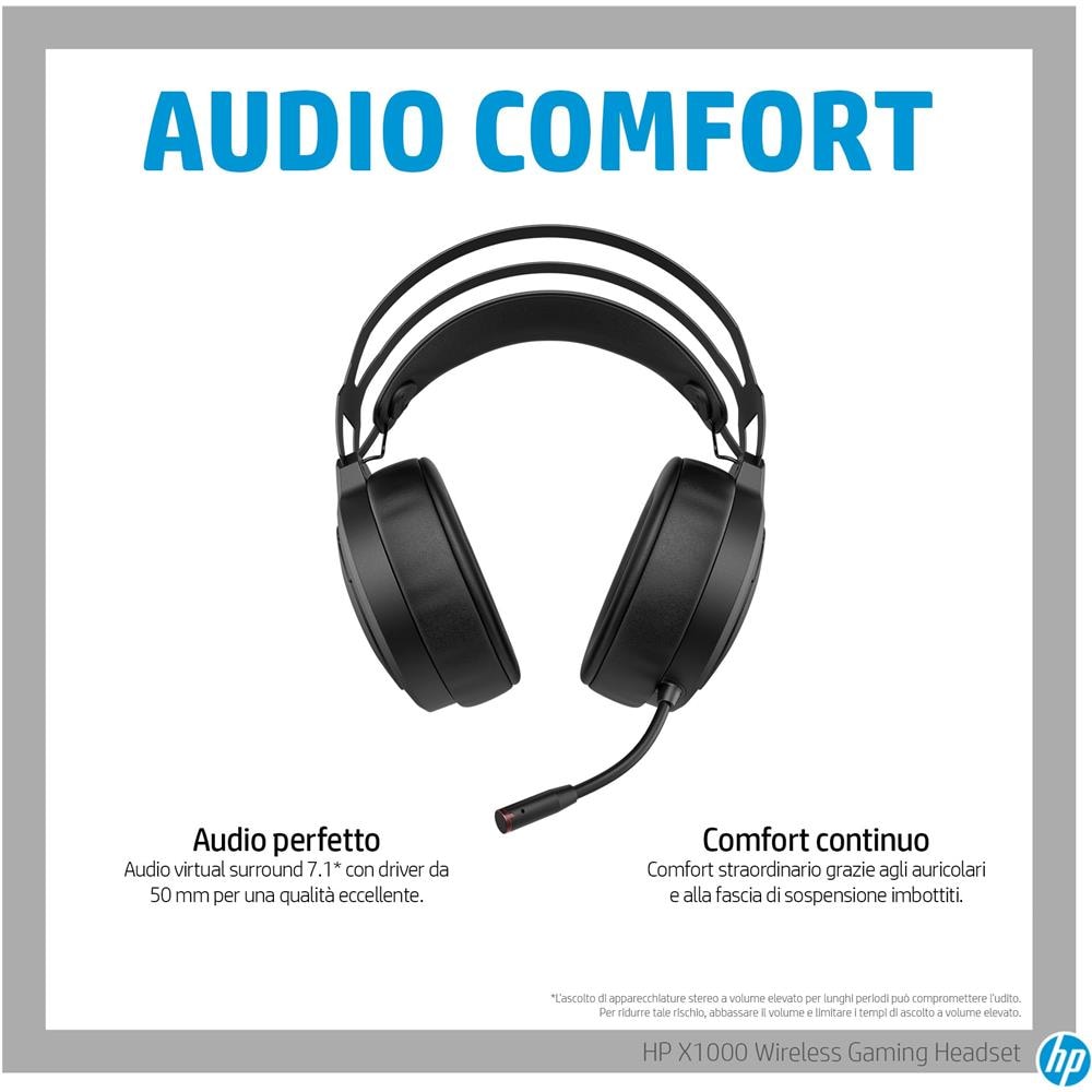 Cuffie Gaming X1000 7HC43AA Wireless tramite USB con Microfono Autonomia fino a 20 ore Colore Nero - Foto 11