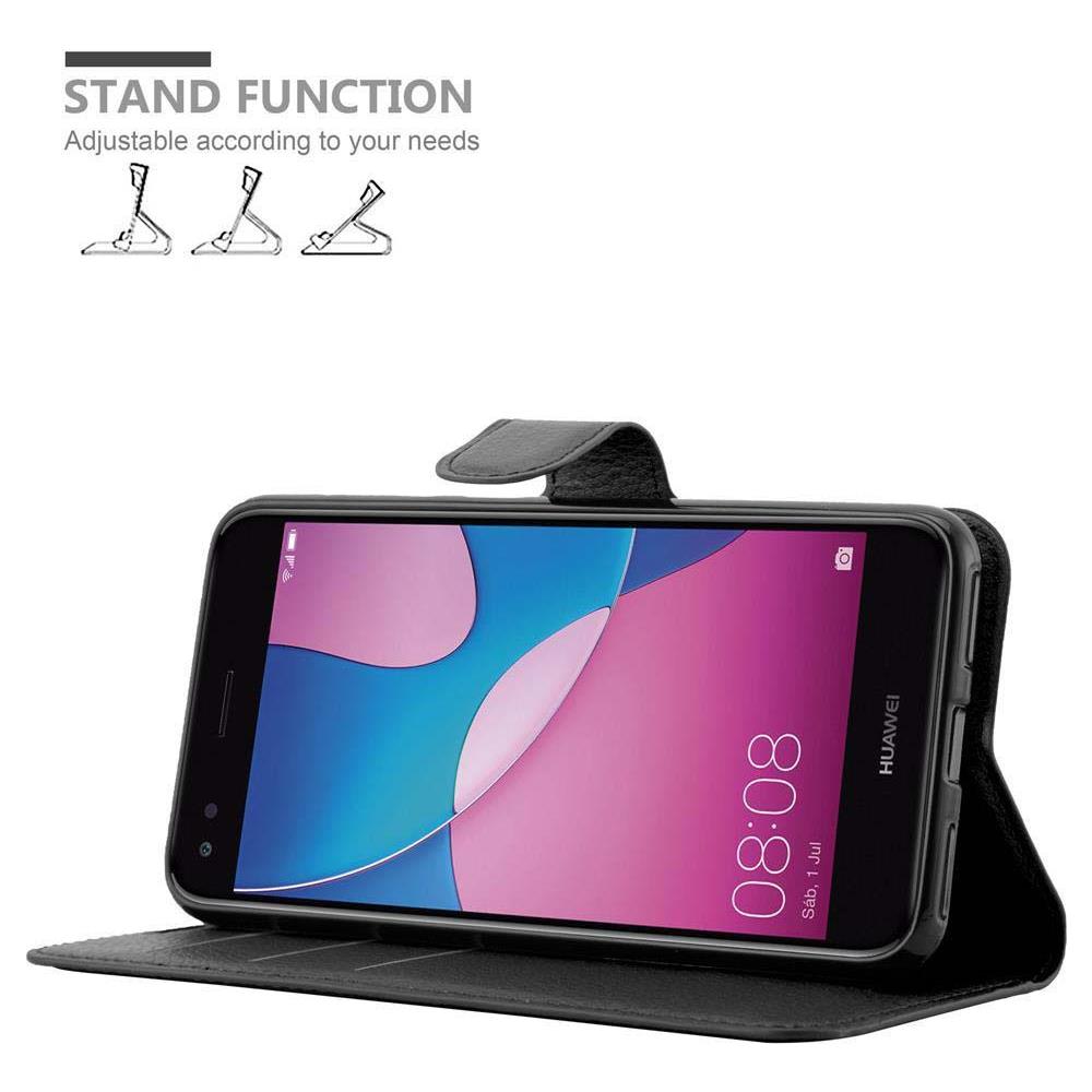 Custodia Compatibile Con Huawei Enjoy 7 In Nero Carbone - Coperchio Protettiva Con Chiusura Magnetica, Funzione Stand E Tasca Per Le Carte - Foto 2