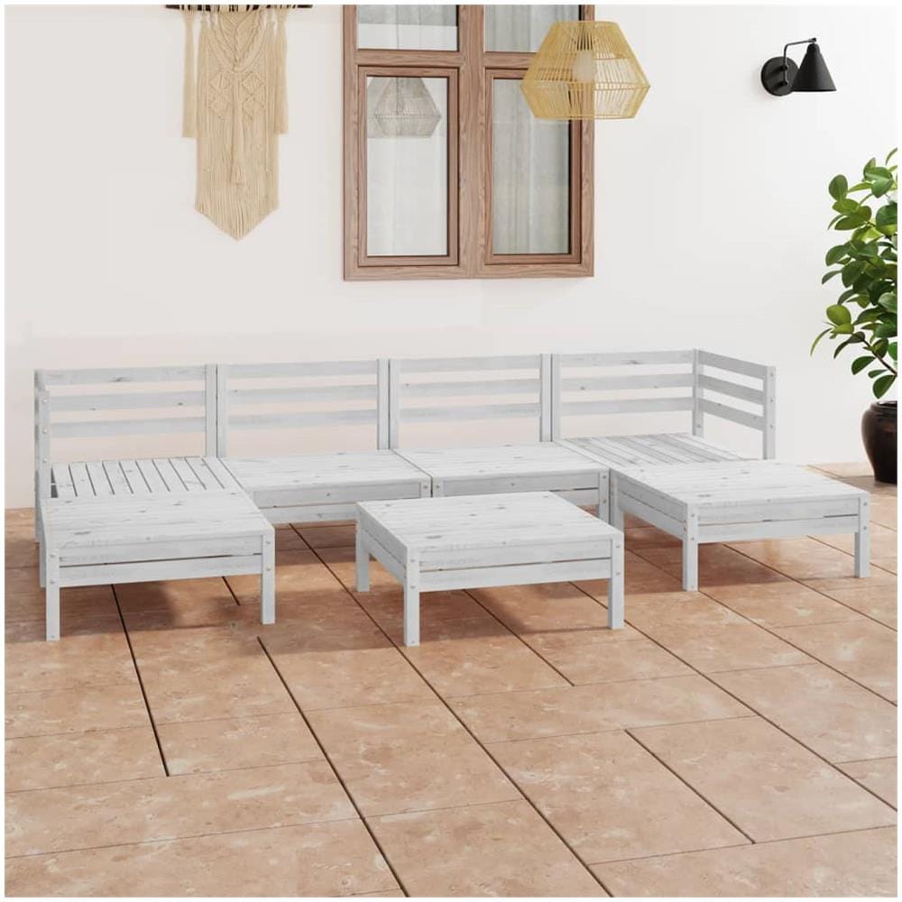Set Divani Da Giardino 7 Pz Bianco In Legno Massello Di Pino - Foto 1