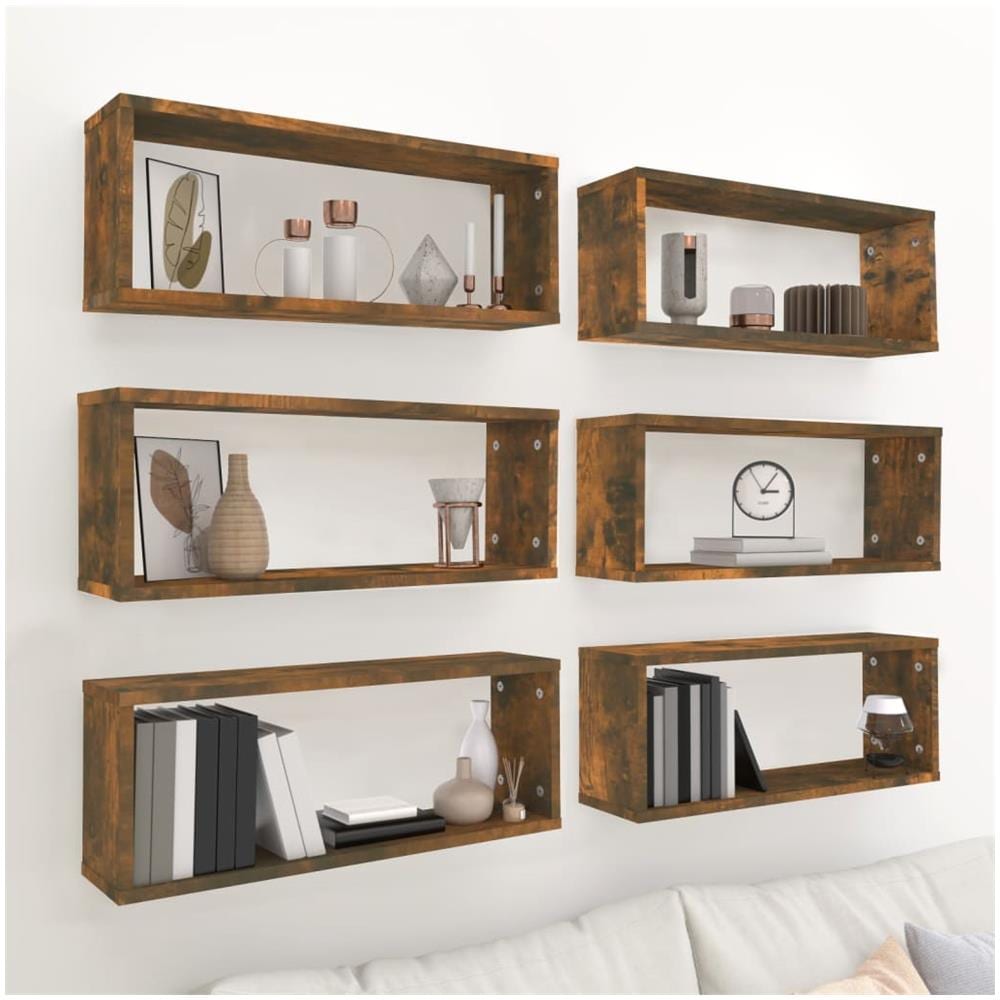 Mensole Cubo Parete 6 Pz Rovere Fumo 60x15x23 Legno Multistrato - Foto 1