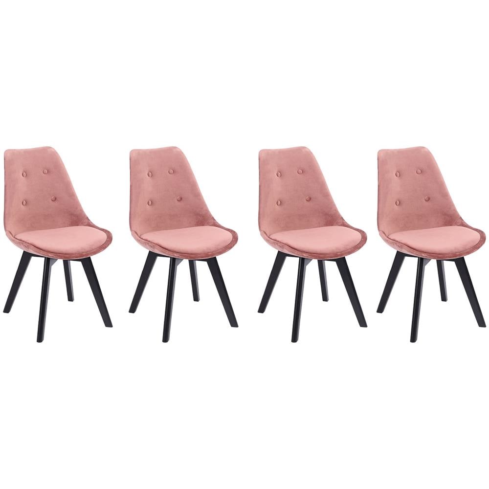 Set Di 4 Sedie In Velluto Rosa Nora Con Cuscino - Foto 1