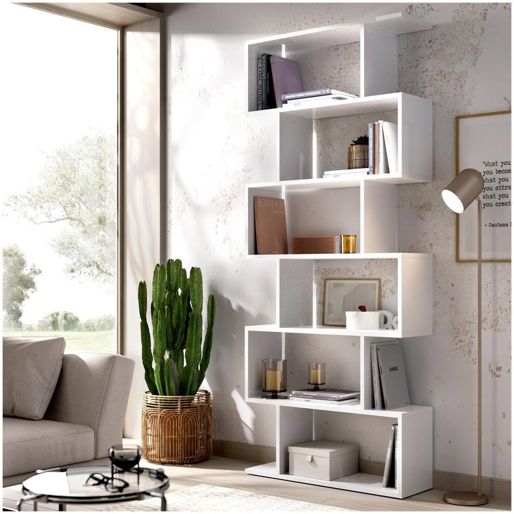 Libreria Misma, Scaffale Da Ufficio Multiuso, Mobile Biblioteca Portalibri A 6 Ripiani, 80x25h190 Cm, Bianco - Foto 1