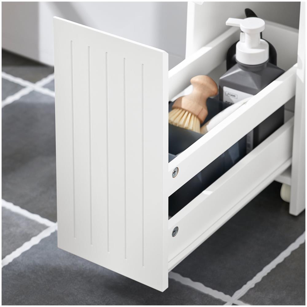 Carrellino Salvaspazio Mensola Nicchia 20cm Con Ruote Organizzatore Bagno Mobiletto Bagno Mobile Porta Carta Igienica Bianco 20x60x75cm Bzr111-w - Foto 2