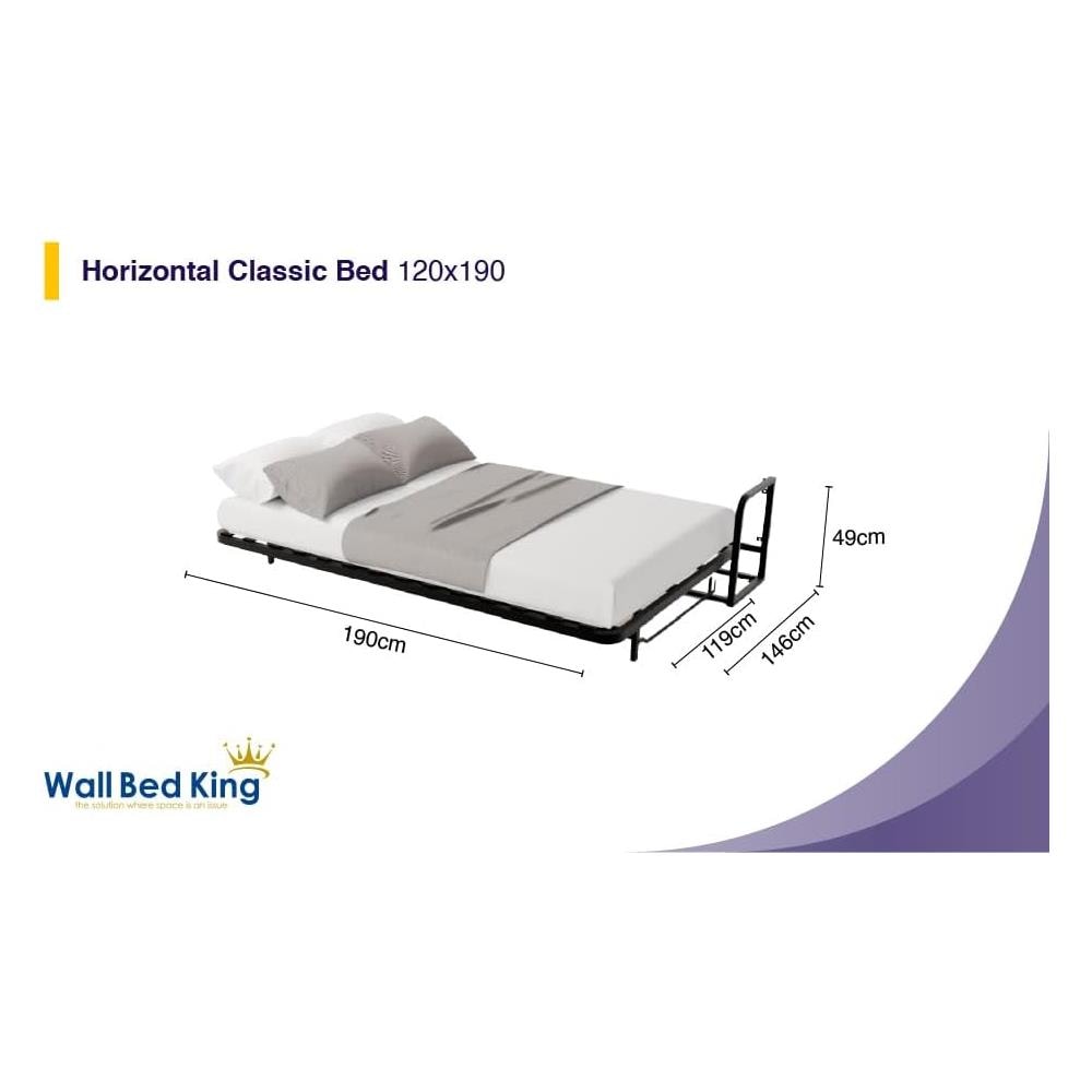 Letto a Scomparsa Orizzontale Classic 190 x 120 - Meccanismo a Pistone a Gas, Supporta fino a 300kg, Design Salva-spazio, Montaggio Facile, Compatibile con Materassi (Spessore Fino a 30cm) - Foto 2