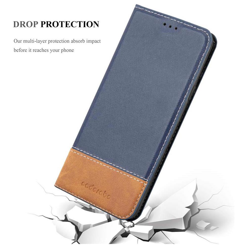 Custodia Compatibile Con Samsung Galaxy A10 In Blu Scuro Marrone - Coperchio Protettiva Con Chiusura Magnetica, Funzione Stand E Tasca Per Le Carte - Foto 8