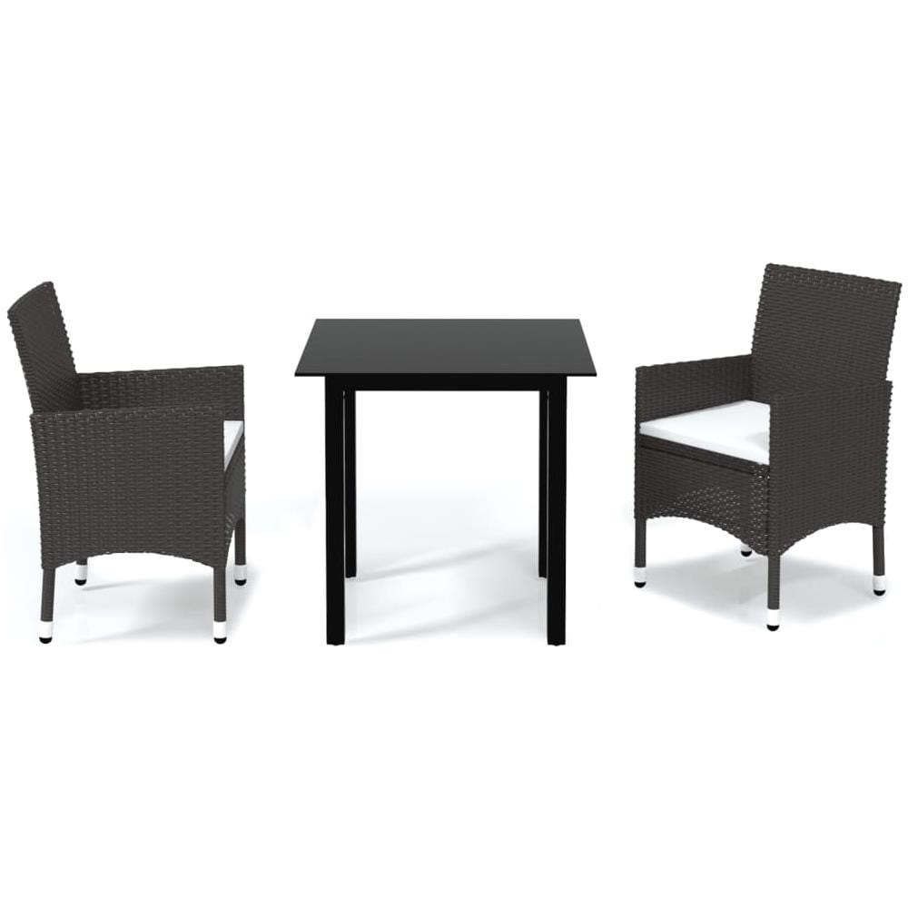 Set Da Pranzo Per Giardino 3 Pz Con Cuscini Polyrattan Marrone - Foto 2
