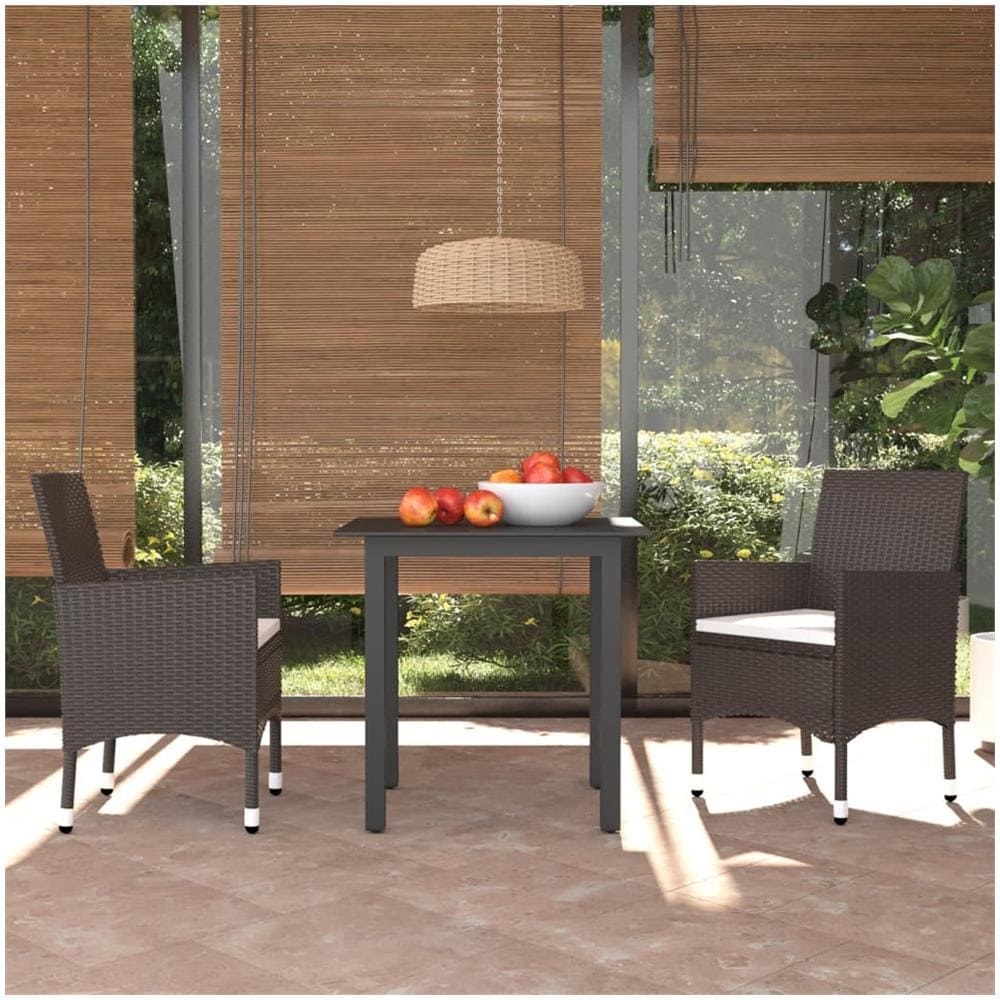 Set Da Pranzo Per Giardino 3 Pz Con Cuscini Polyrattan Marrone - Foto 1