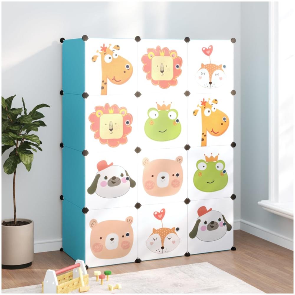 Scaffale Portaoggetti Per Bambini Con 12 Cubi Blu In Pp - Foto 1