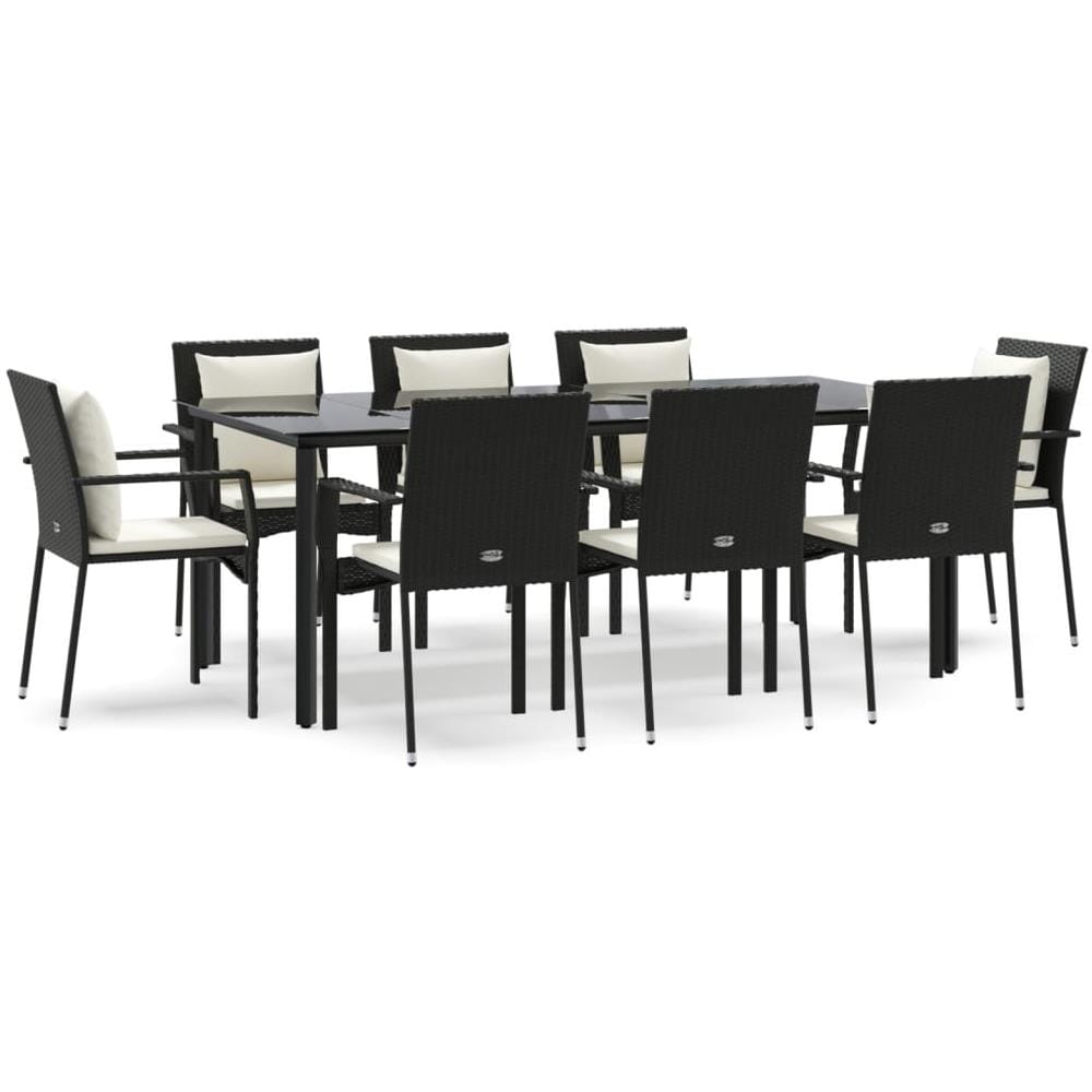 Set Da Pranzo Da Giardino 9 Pz Con Cuscini Nero In Polyrattan - Foto 2