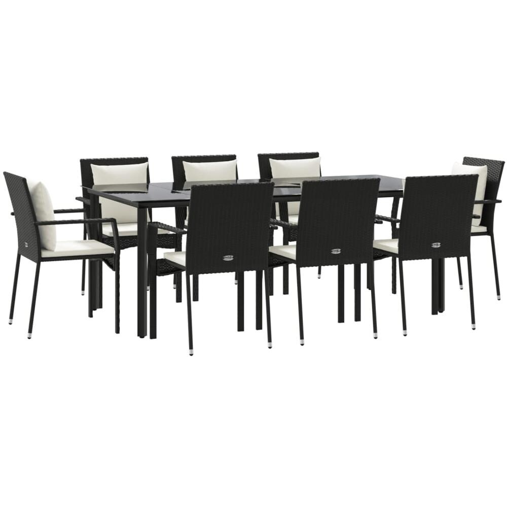 Set Da Pranzo Da Giardino 9 Pz Con Cuscini Nero In Polyrattan - Foto 3
