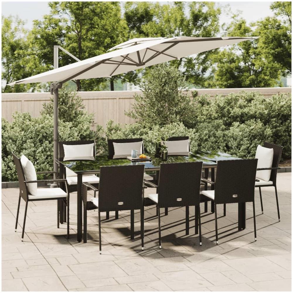Set Da Pranzo Da Giardino 9 Pz Con Cuscini Nero In Polyrattan - Foto 1