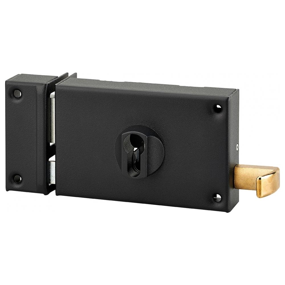 Serratura Orizzontale Da Applicare Doppio Cilindro A Tirante Per Porta D'ingresso, Sinistra, Asse 70mm, 140x88mm, Nero - - Foto 1