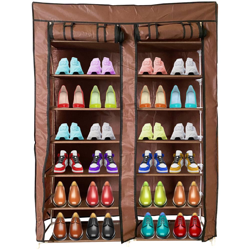 Scarpiera In Tessuto Per Scarpe Con 2 Ante Con Cerniera Home 125x92x28,5 Cm 28 Paia Marrone - Foto 1