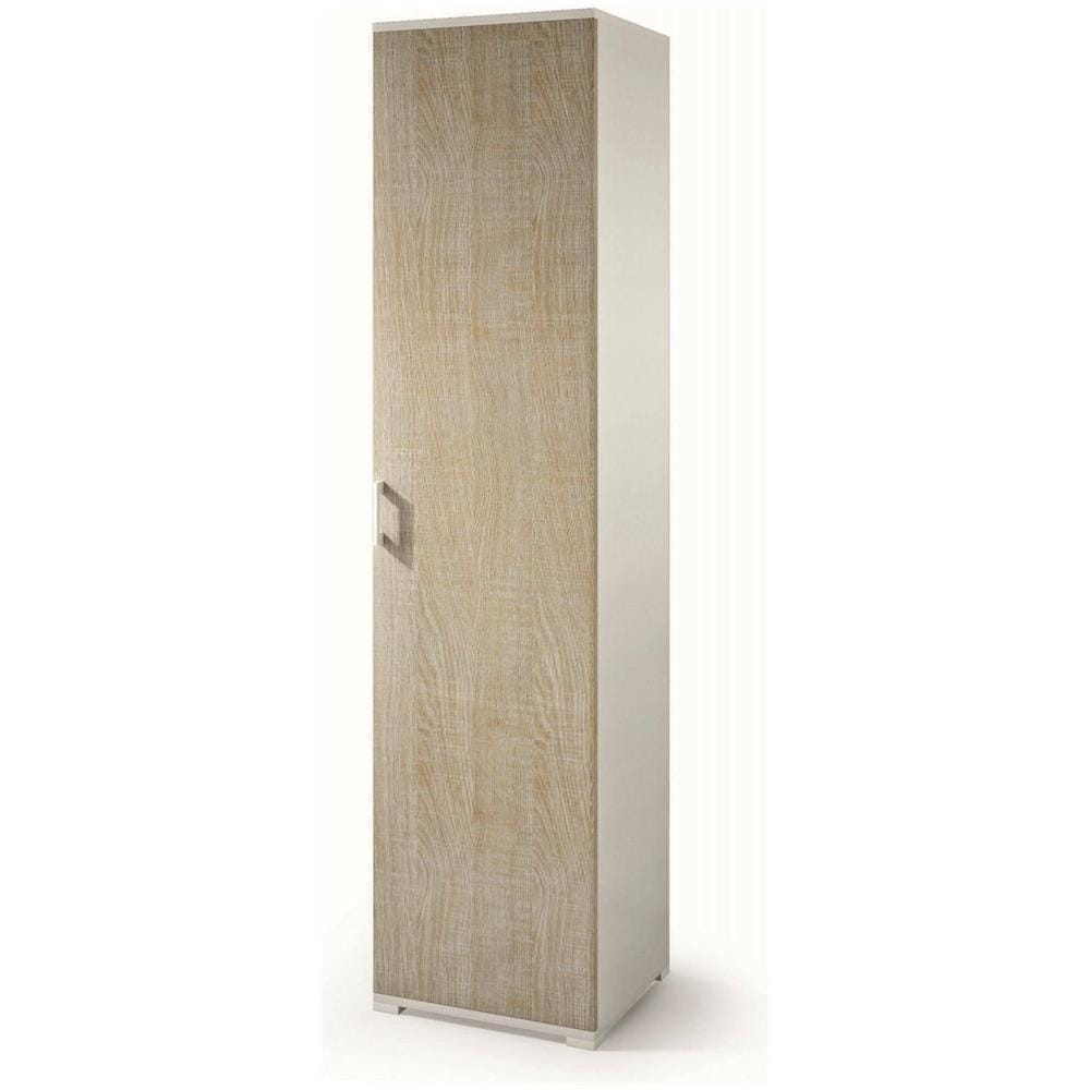 Armadio Multiuso Aquilegia, Mobile Lineare A 1 Anta Battenti E 4 Ripiani Regolabili, Mobile A Colonna Per Bagno, 100% Made In Italy, 45x45h195 Cm, Rovere E Bianco - Foto 2
