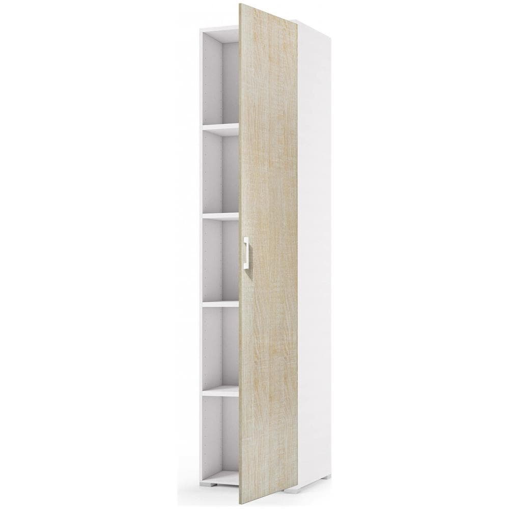 Armadio Multiuso Aquilegia, Mobile Lineare A 1 Anta Battenti E 4 Ripiani Regolabili, Mobile A Colonna Per Bagno, 100% Made In Italy, 45x45h195 Cm, Rovere E Bianco - Foto 4