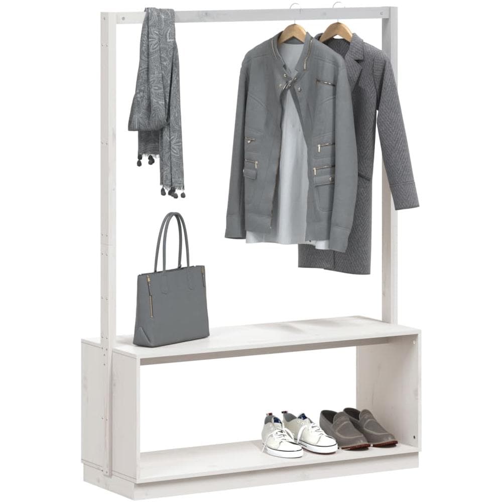 Appendiabiti Porta Scarpe Bianco 113x40x157,5 Cm Massello Pino - Foto 3