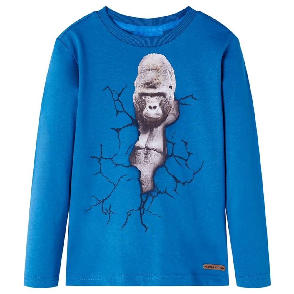 Maglietta Da Bambino A Maniche Lunghe Stampa Gorilla Petrolio 116 - Foto 1