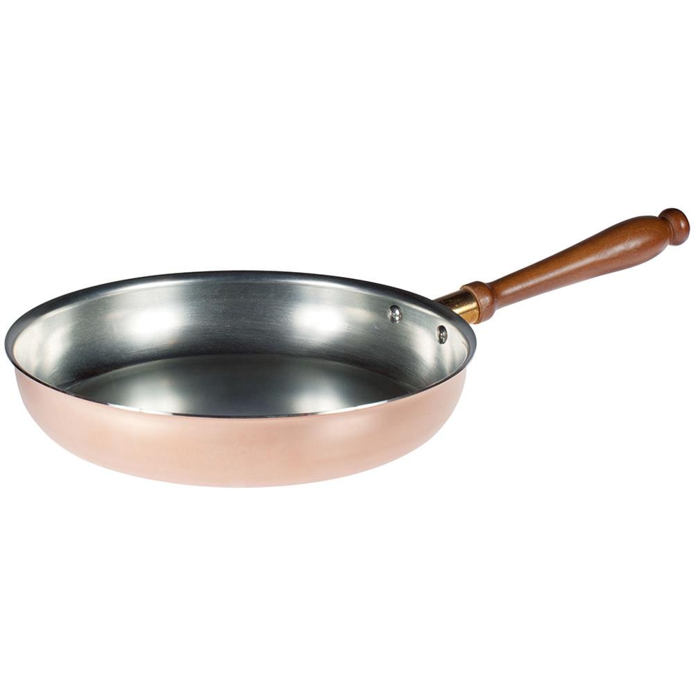 Padella Leggera In Rame Stagnato Per Flambeau Con Manico In Legno - Diametro Cm 26 - Altezza Cm 4,5 - Foto 1