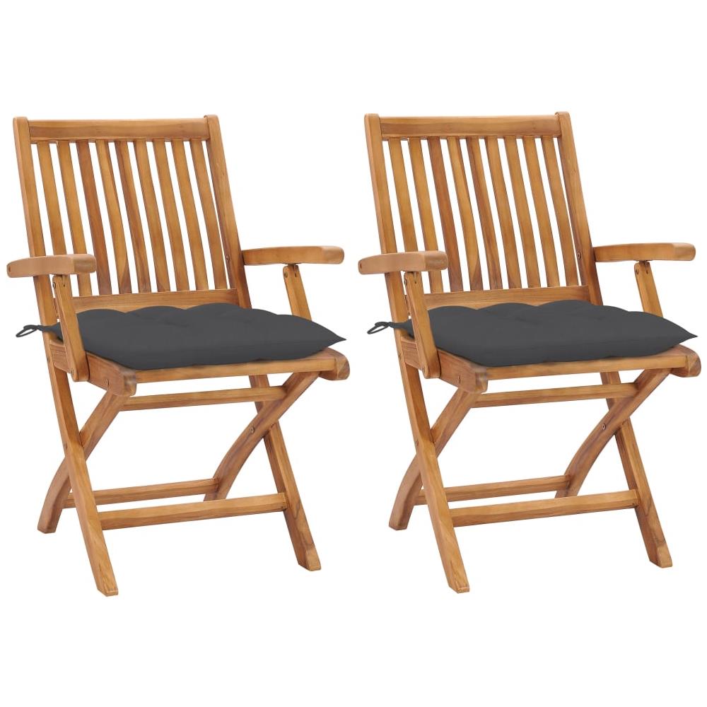 Sedie da Giardino 2 pz con Cuscini Antracite Massello di Teak - Foto 1