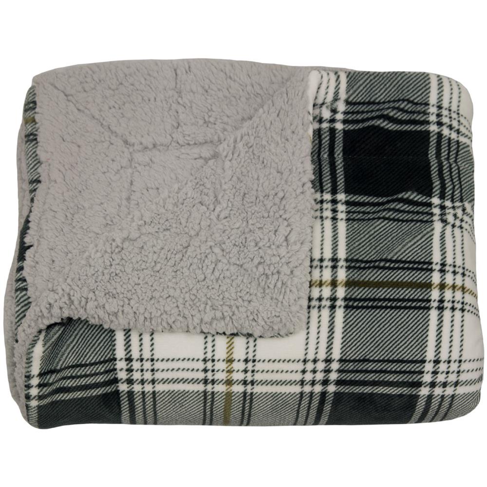 Plaid Coperta Divano Tartan Scozzese Retro Agnellato Pelliccia Sherpa Inverno Caldo 1 Piazza Grigio - Foto 2