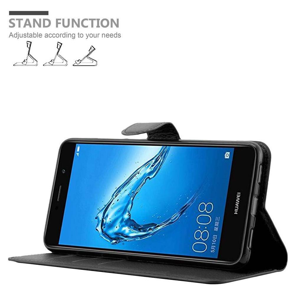 Custodia Compatibile Con Huawei Enjoy 7 Plus In Nero Carbone - Coperchio Protettiva Con Chiusura Magnetica, Funzione Stand E Tasca Per Le Carte - Foto 2