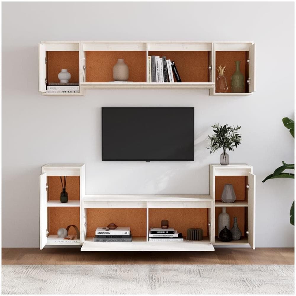 Mobili Porta Tv 6 Pz Bianchi In Legno Massello Di Pino - Foto 2