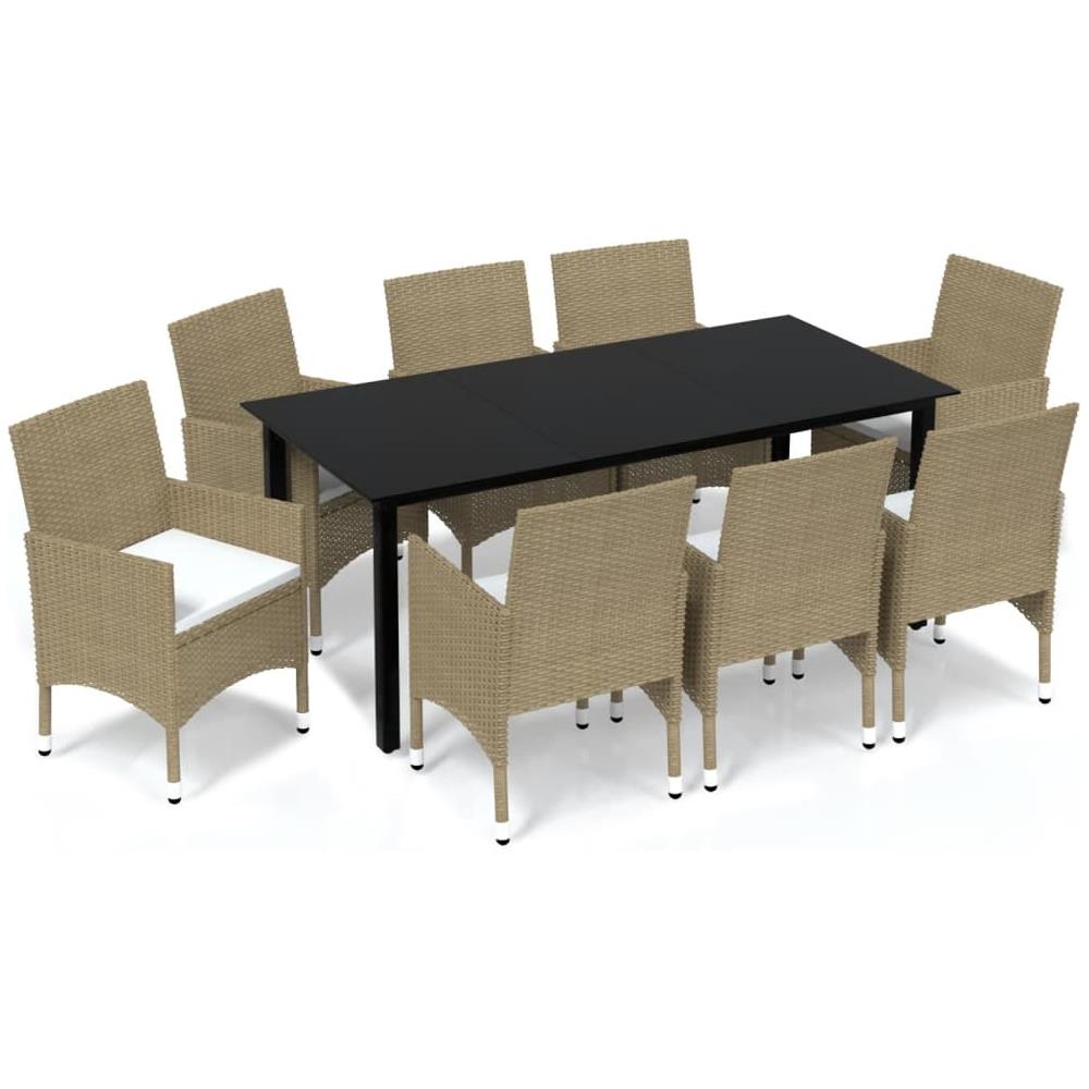 Set Pranzo Da Giardino 9 Pz Con Cuscini In Polyrattan Beige - Foto 2