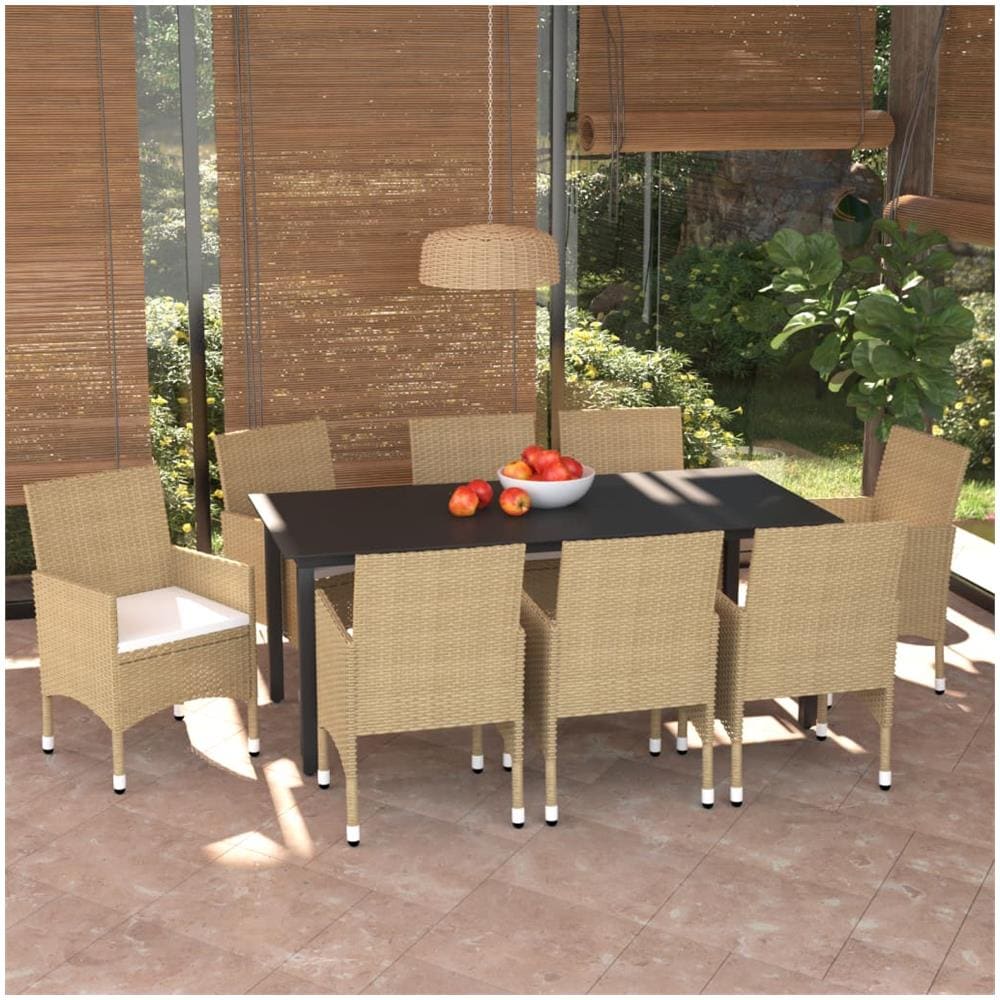 Set Pranzo Da Giardino 9 Pz Con Cuscini In Polyrattan Beige - Foto 1