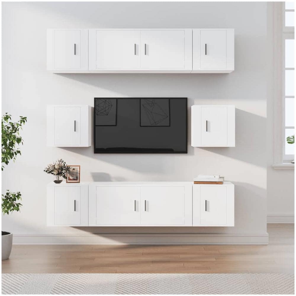 Set Mobili Porta Tv 8pz Bianco In Legno Multistrato - Foto 1