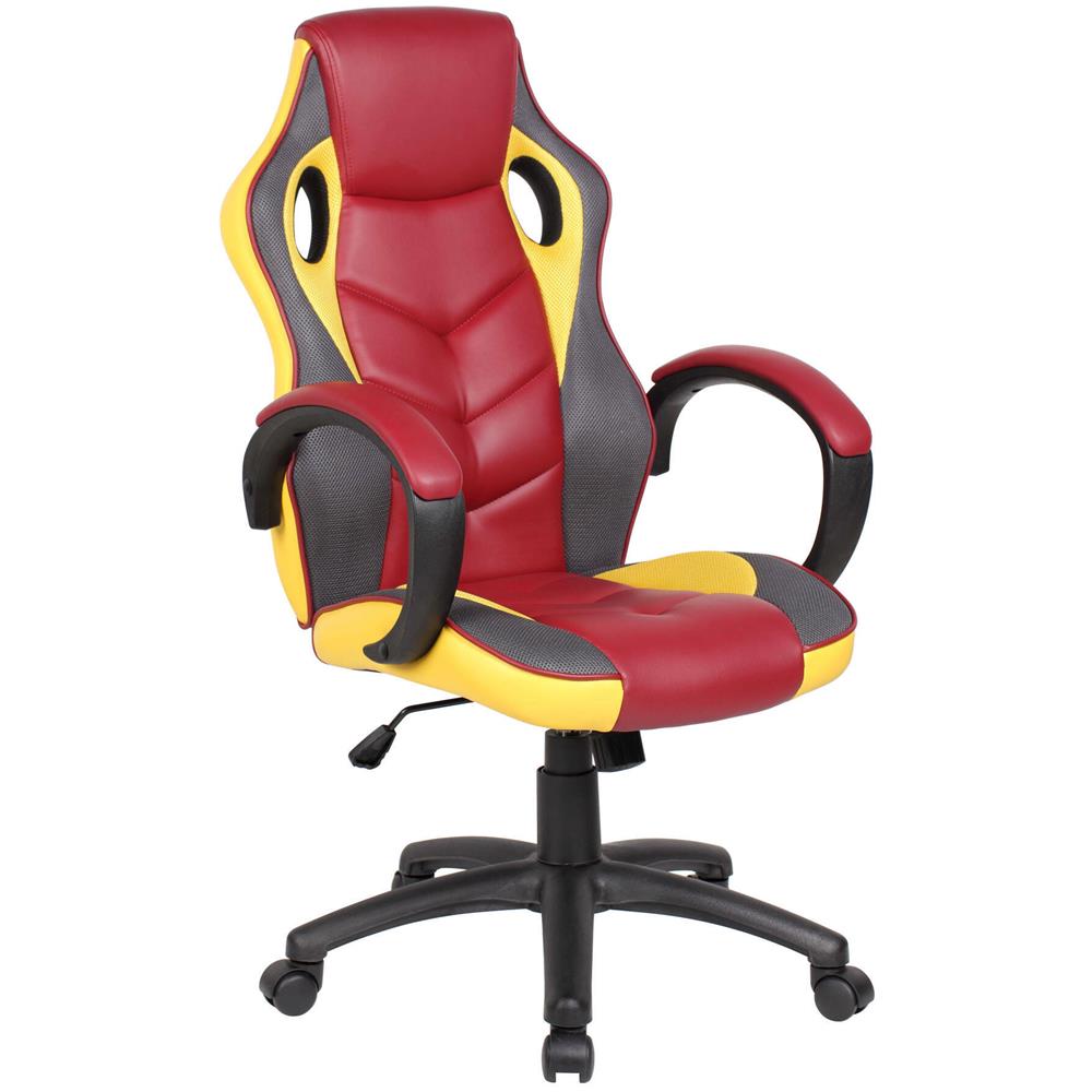 Sedia Da Gaming Caloundra, Poltrona Da Gaming Adulto, Sedia Da Scrivania, 66x61h104/114 Cm, Rosso E Giallo - Foto 1