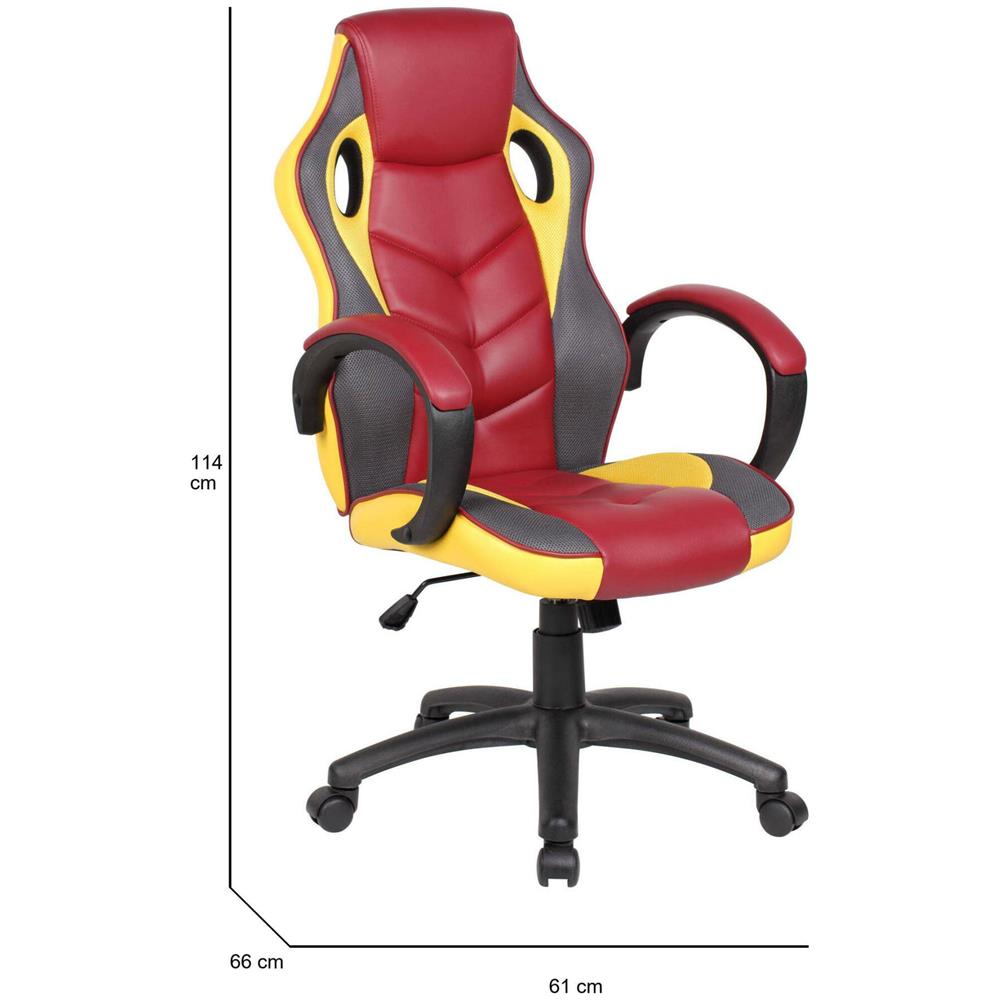 Sedia Da Gaming Caloundra, Poltrona Da Gaming Adulto, Sedia Da Scrivania, 66x61h104/114 Cm, Rosso E Giallo - Foto 2