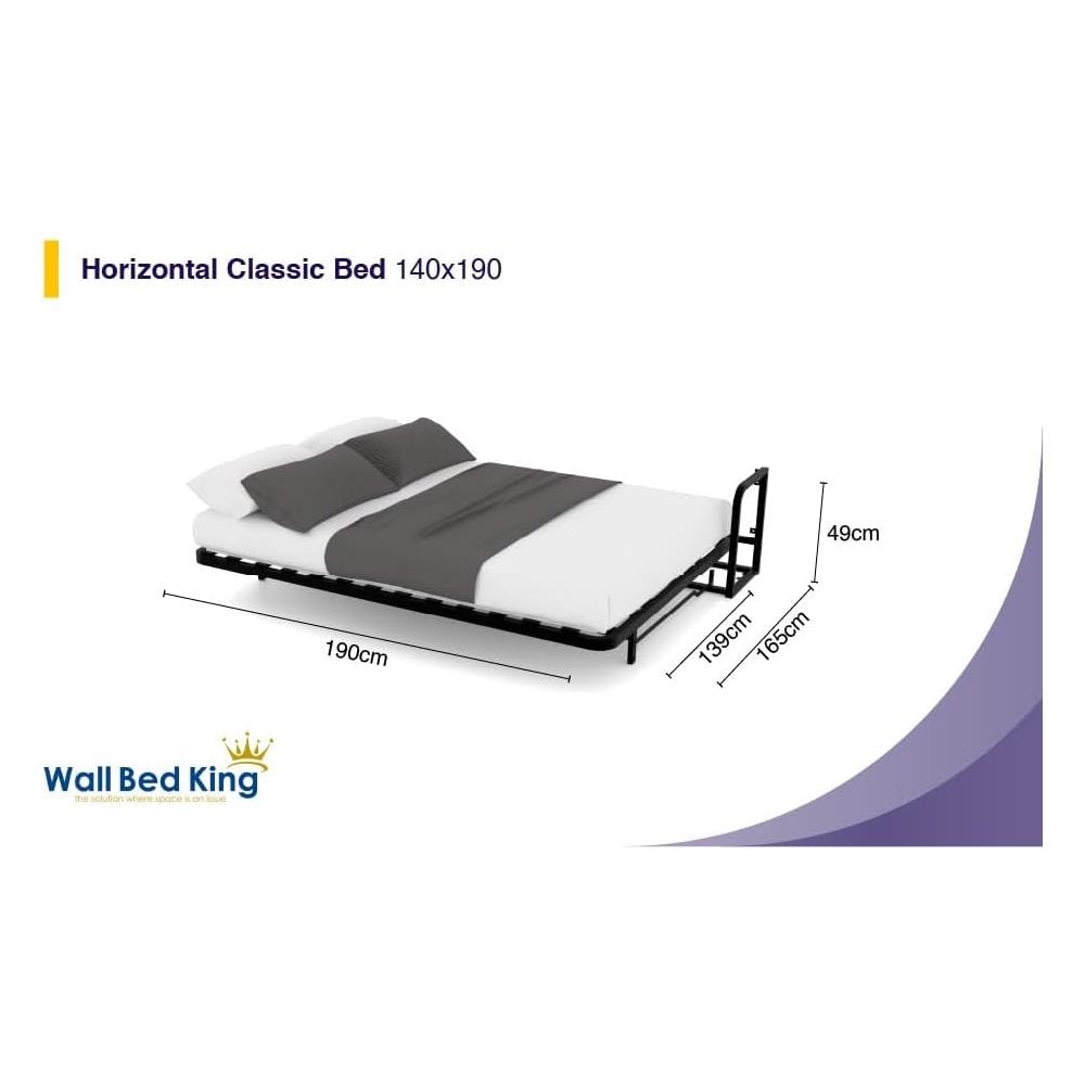 Letto a Scomparsa Orizzontale Classic 190 x 140 - Meccanismo a Pistone a Gas, Supporta fino a 350kg, Design Salva-spazio, Montaggio Facile, Compatibile con Materassi (Spessore Fino a 30cm) - Foto 2