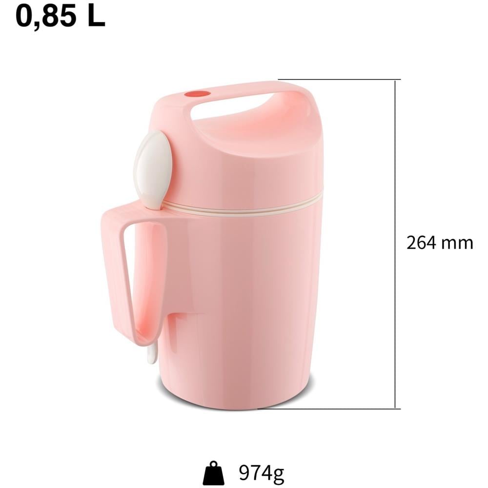 Tazza termica - Dirk 850 - Apertura larga - Lunch box con cucchiaio - Mantiene il caldo per 12 ore - Rosa - Foto 2